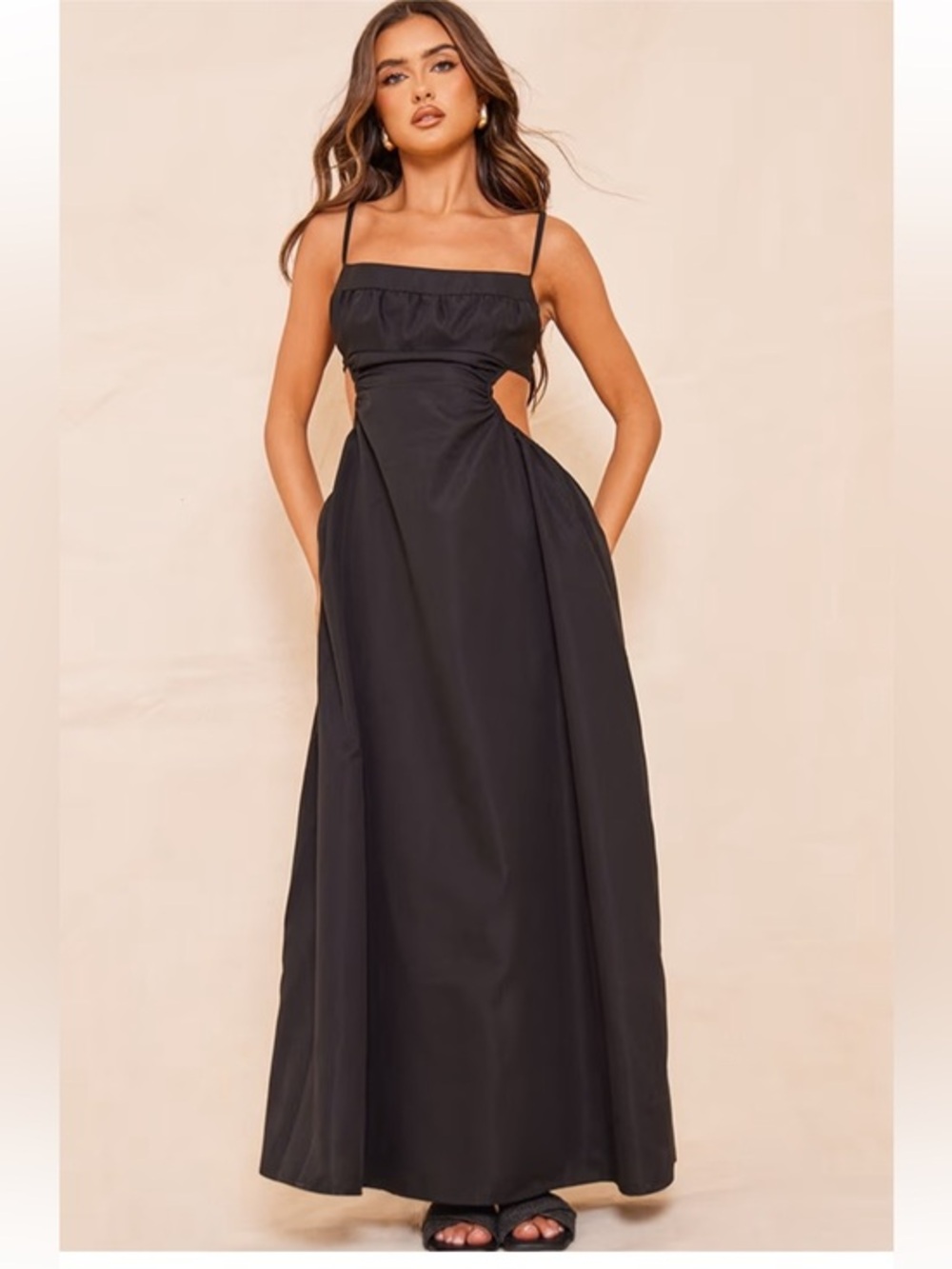 NWT PrettyLittleThing Black Cut Out Back Maxi Dress